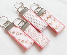 Pink Keychain - Gold Foil Chevron, Star, Heart, Diamond