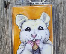 Nibbles 2x3 Photo Keychain | Happy Hungry Hamster | Each Copy is Handpainted | Perfect For Hamster Lovers | Back to School Accessory