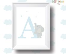 Letter ,elephant ,personalised Playroom print, nursery print, wall art,baby boy ,playroom poster, instant digital download,children wall art