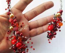 Red necklace Open necklace Collar necklace Statement necklace Wire wrap necklace Aluminum in handmade Wire necklace Aluminum Coral necklace