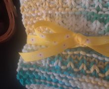 Yellow, White and Blue Knit Cotton Dishcloths/Facecloths