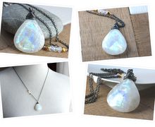 Rainbow Moonstone Necklace Oxidized Silver June Birthstone