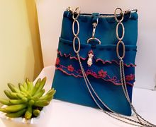 Little blue crossbody boho bag or clutch bag