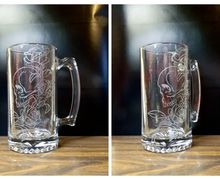 25 ounce etched Skull and Roses Beer Mug