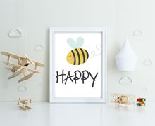 Bee Happy, Playroom print, nursery wall decor, kids poster, nursery print, kids wall art, playroom poster, digital download.
