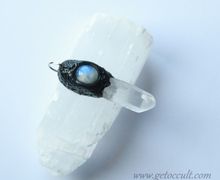 Moonstone and synthetic crystal quartz amulet