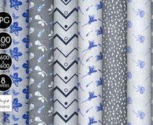 Blue Floral Spring Seamless Pattern Digital Paper Pack