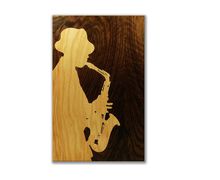 ORIGINAL Wooden blues jazz music black & white chill art marquetry portrait intarsia by Andulino