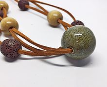 Beaded Choker Necklace, Lava Bead Necklace, Wood Bead Necklace