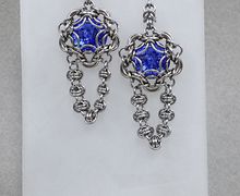 Swarovski Crystal Sapphire Blue Rivoli Stone in Chain Mail Earrings