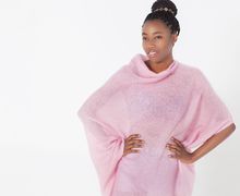 Fine knit semi-transparent mohair knit poncho in tender pink