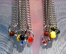 Dangle Earrings, Chandelier, Modern, Chains, Multicolored, Glass, Beads, Stylish, Sexy, OOAK