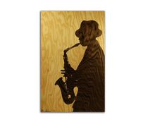 ORIGINAL Wooden blues jazz music black & white chill art marquetry portrait intarsia by Andulino