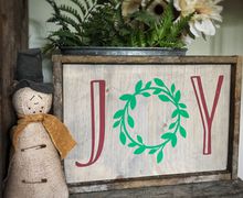 Joy Sign, rustic country Christmas sign, peace love joy