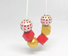 Exotic wood necklace big bold chunky pastel wood necklace handmade polka dot long geometric stand out necklace