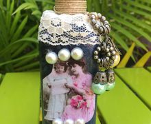 Gift for mom, Decoupaged vintage bottle
