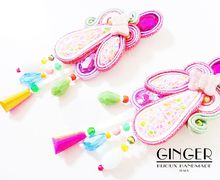 Hippie Colorful earrings, beaded frindge earrings, pink soutache earrings, boho pink earrings, free ship, textile earrings, kawaii earrings