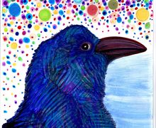 Black bird in blue
