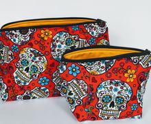 Matching Red Sugar Skull Travel Bag, Travel Cases, Cosmetic Bag, Zipper Bag, School Supply Bag, Organizer, Gift under 20