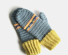 Blue and Yellow Adult Crocheted Mittens