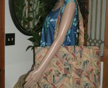 ON SALE Heavy Duty Large Multi Colored Geometric Design Shopping Tote w/Clip On Eye Glass Case