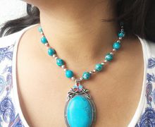 Faceted howlite mala rare December birthstone necklace Turquoise chunky statement necklace