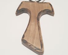 Tau cross necklace, walnut wood, burned edges, handmade, tau cross pendant on leather cord