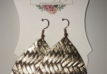 Rose gold, weaved patterned, genuine leather earrings
