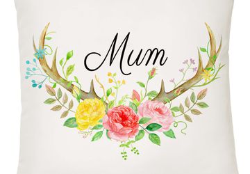 Decorative Cushion, Antler & Floral Design