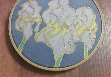 Iris Garden Painting on Silk measuring 4-inches
