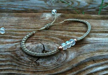 Beige Macrame Crystal Minimal Bracelet