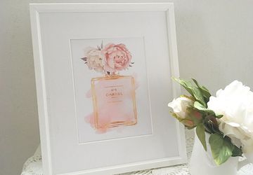 Chanel print, pink peonies, chanel wall decor, chanel bedroom art, pink chanel print