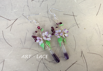 Flower chandelier silver earrings cluster Long drop earrings Amethyst teardrop Lavender burgundy Chunky Statement earrings Party earrings