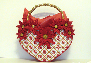 Red and White Poinsettia Heart shaped large tote bag