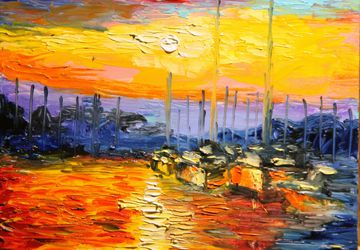 A painting "Sunset behind the sea"