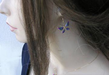 Butterfly jewelry set. Colorful butterfly earrings and necklace, gold filled.