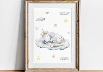 Printable Unicorn Wall Art, Girl Nursery Decor, Playroom Print