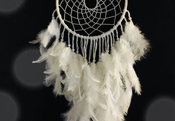Big white dream catcher with white feathers, baby nursery , baby shower