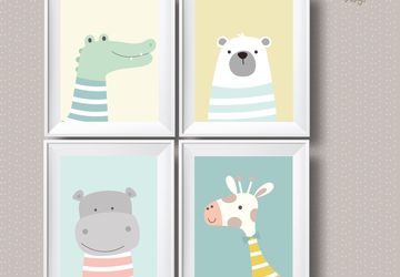 Cute animals 4 print set, children wall art,Playroom print, kids poster, nursery poster, kids wall art decor, playroom art.