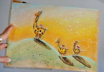 Giraffes Watercolor Illustration. Home Decor. Nursery Decor. Wall Art. Baby Room Decor
