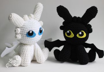 Night Fury Toothless Light Furry How to train your dragon Chibi Plushie Amigurumi Stuffed Toy Doll Handmade Softies Gift Baby Crochet Plush