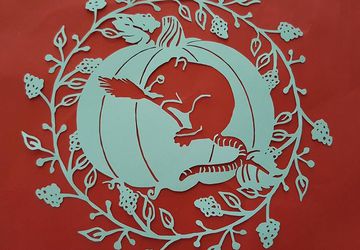Fieldmouse with Pumpkin papercutting template|birthday, nursery, nature, Autumn, Fall, Thanksgiving | Commercial Licence
