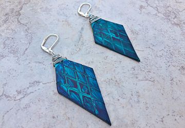 Large Statement Earrings, Blue Dangle Earrings, Polymer Clay Earrings