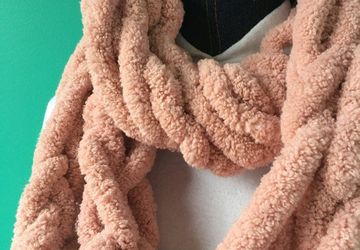 Chunky warm pink arm knit big infinity scarf