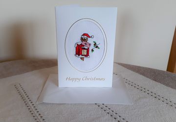 Decorative Christmas cross stitch card Owl with festive message