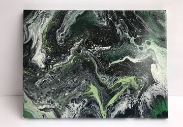 Shades of Green and Black Fluid Art Canvas