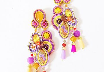 Soutache earrings, yellow earrings, purple earrings, gypsy costume jewelry, belly dancer jewelry, kawaii earrings, autumn pumpkin earrings