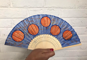 Blue Hand Painted Hand Fan