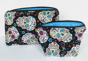 Matching Black Sugar Skull Travel Bag, Travel Cases, Cosmetic Bag, Zipper Bag, School Supply Bag, Organizer, Gift under 20