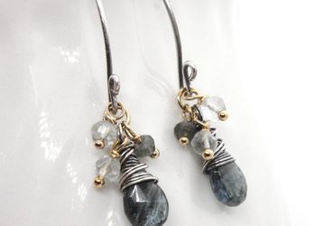 Moss Aquamarine Earrings Mixed Metal Jewelry March Birthstone Earrings